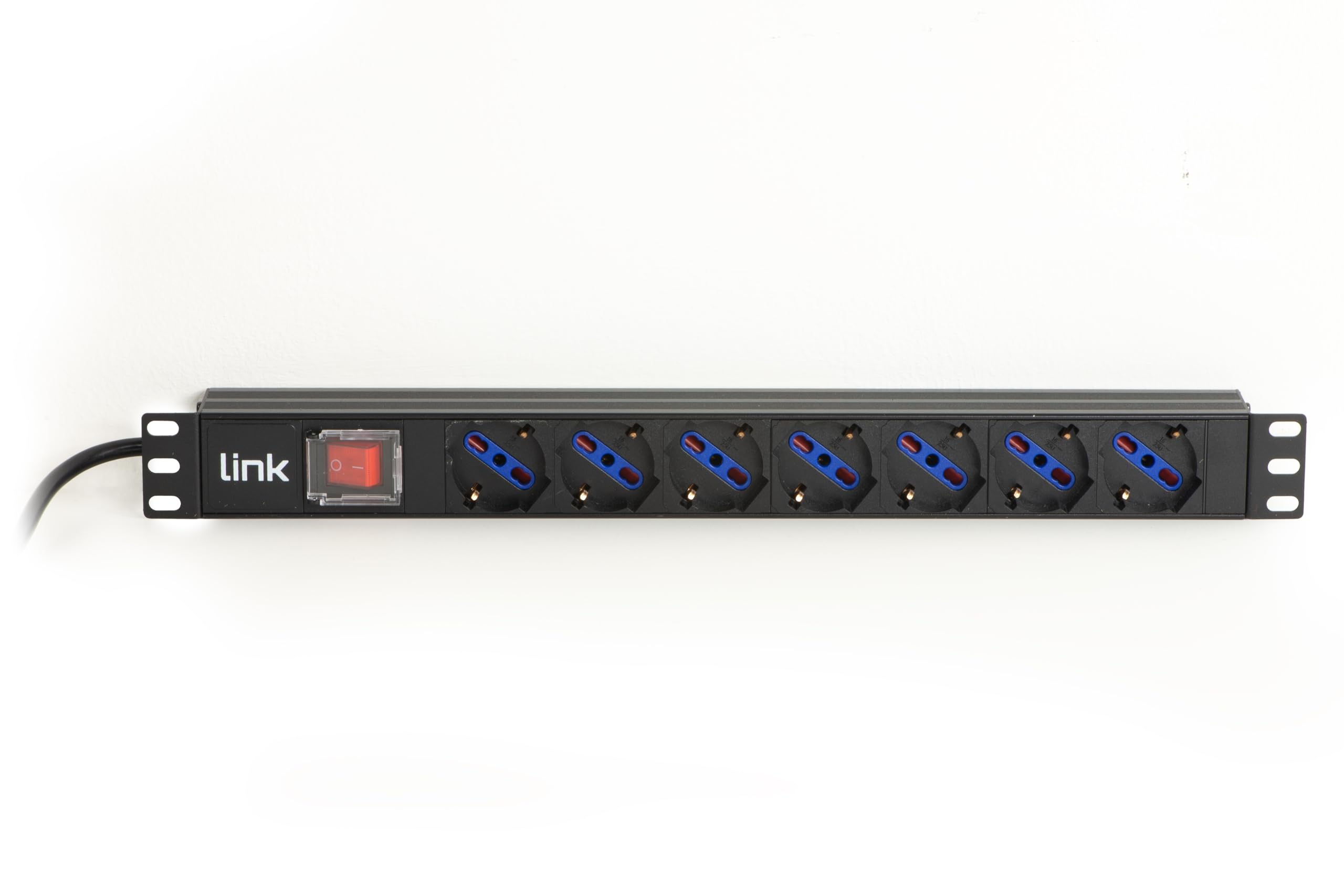LINK Rack - Enchufe múltiple (19", 7 enchufes universales con Interruptor, Enchufe Italiano, Cable 16 A, 5 m)