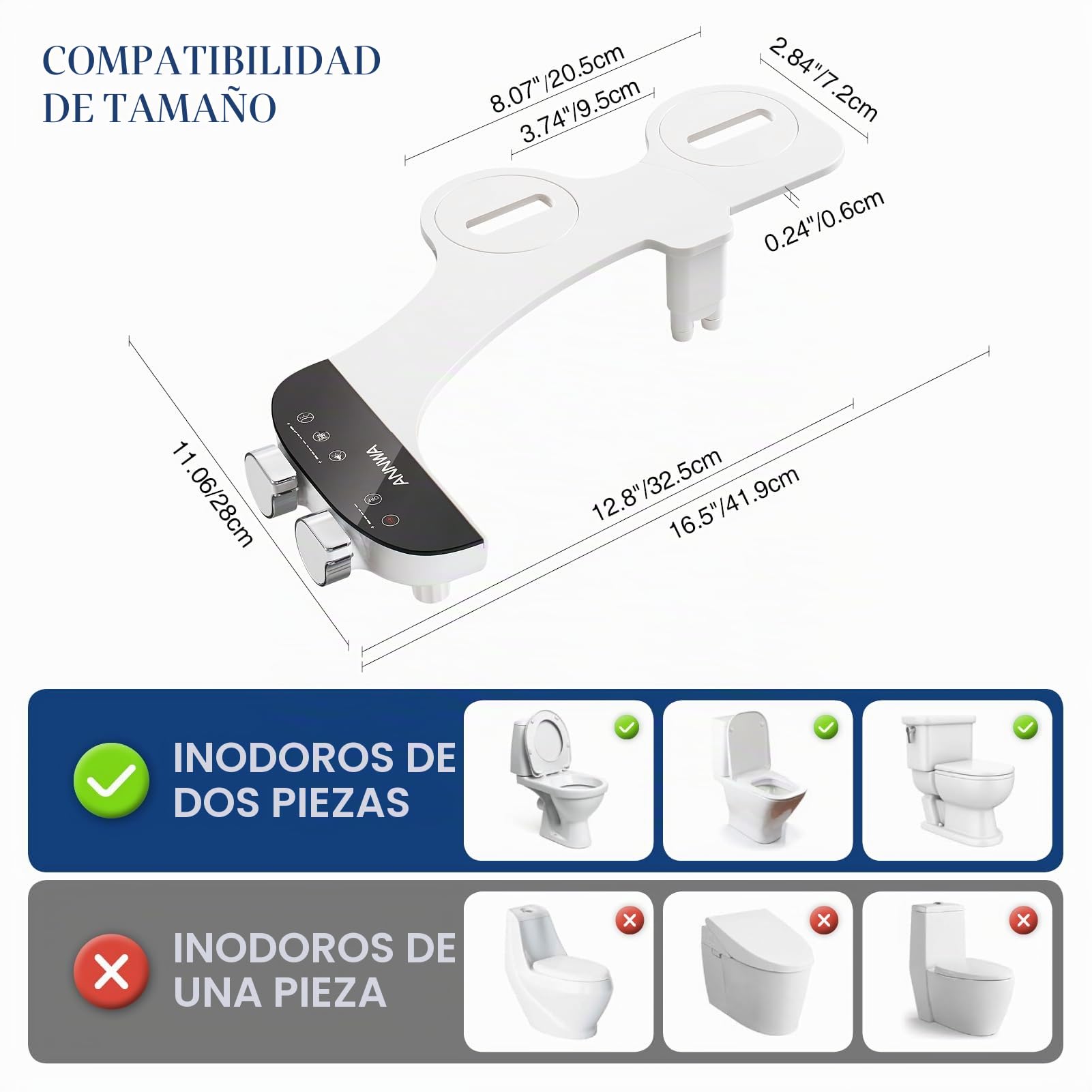 Bidé para WC con Agua Caliente y Fría, Portátil No Eléctrico con Ducha Integrada, Boquilla Retráctil Autolimpiante, Control de Presión (TT18NA)