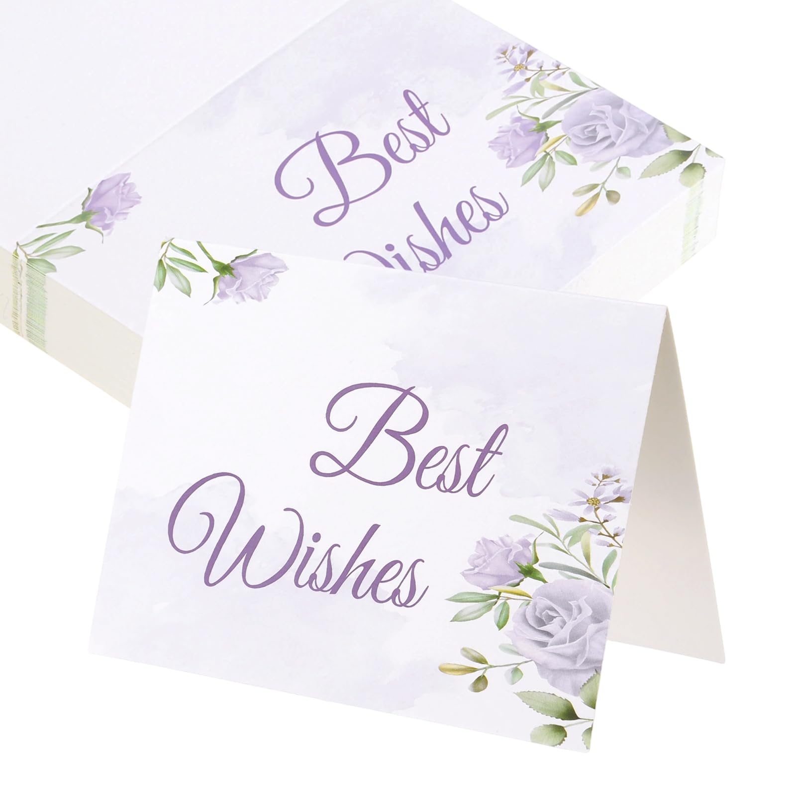 sourcing map 50Pcs Best Wishes Cards, 93x140mm Floral Folded Blank Cardstock, Thank You Notes for Greeting Cards Wedding Graduation Birthday DIY Craft Invitations, Purple Rose Style
