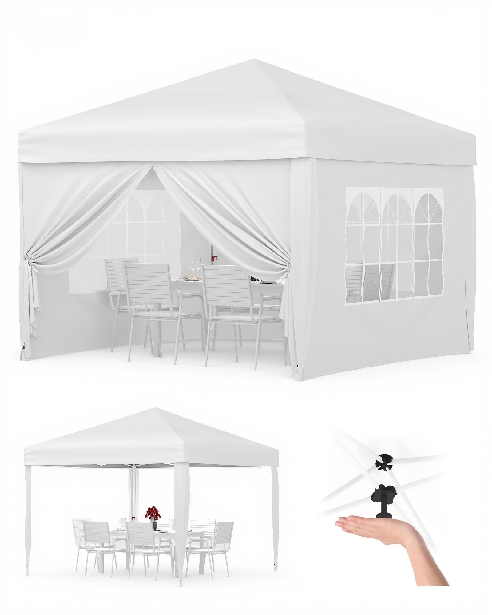 Aptliton 3x3m Pop Up Gazebo with 4 Sidewalls, Waterproof Outdoor Gazebo UPF 50+ with 4 Stakes, 4 Ropes, 4 Sandbags & Carry Bag for Patio, Camping, Market & Outdoor Activities, White