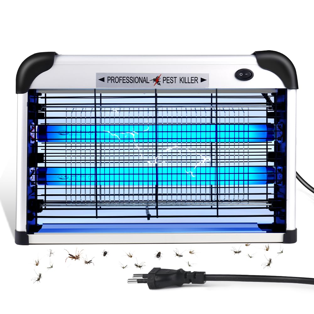Zanzariera elettrica 3500 V con lampada UV da 20 W, trappola per zanzare elettrica con griglia di sicurezza per casa, camera da letto, ufficio, terrazza, giardino