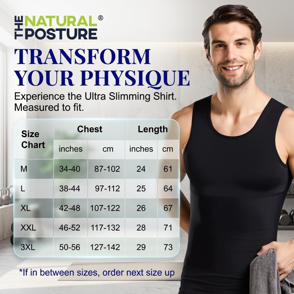 The Natural Posture Men's Ultra Slimming Shirt - Sleeveless Chest and Tummy Control Undershirt