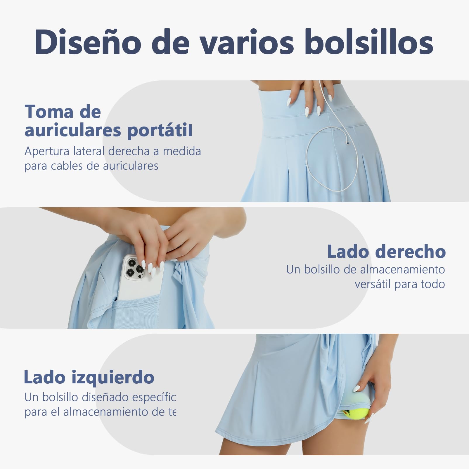 fuinloth Falda Pantalón Deporte Mujer Deportivas 2 en 1 Faldas Corto de Tenis Golf con Bolsillos Azul XL 42-44