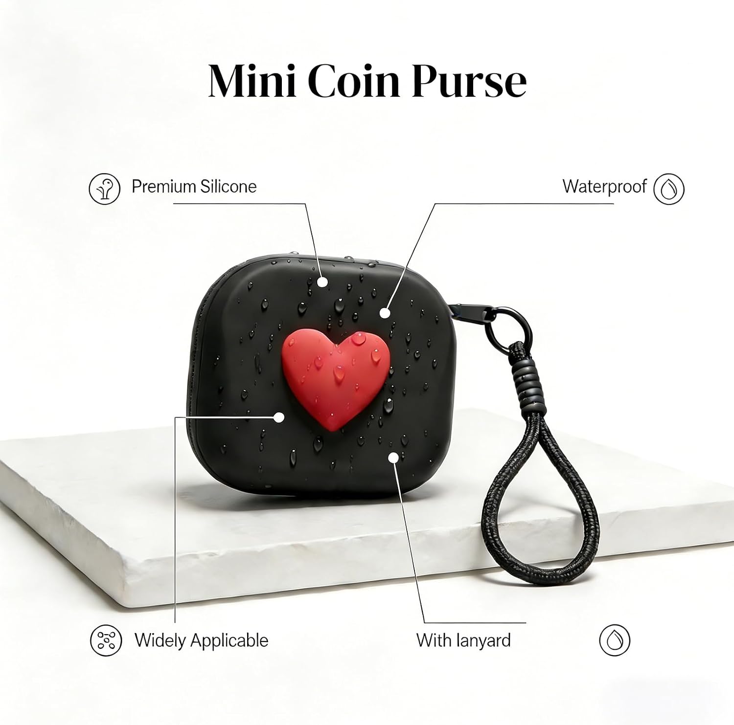 Heart Pattern Small Silicone Coin Pouch, Mini Coin Purse with Lanyard for Keys, Lipstick, Headphones, Coins, Tissues