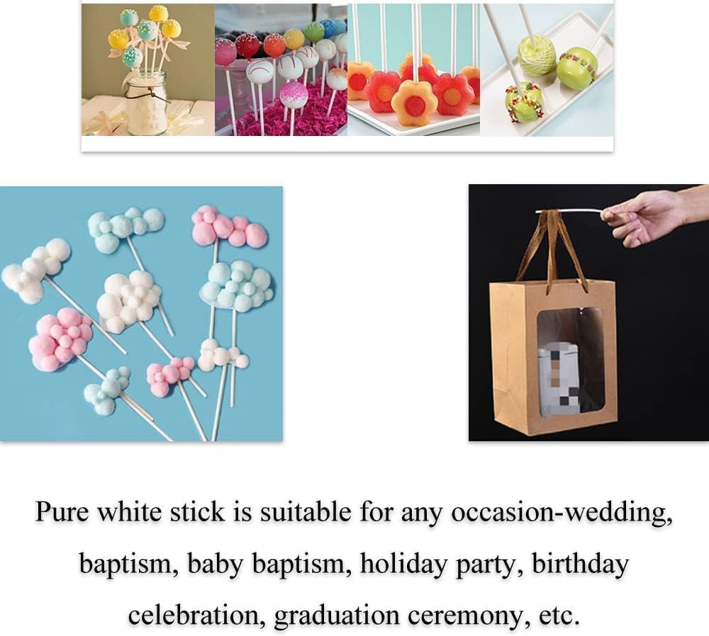 HAHIYO 8inches/20cm 60-Count White Paper Lollipop Sticks for Lollipop, Hard Candy, Chocolate, Christmas Children