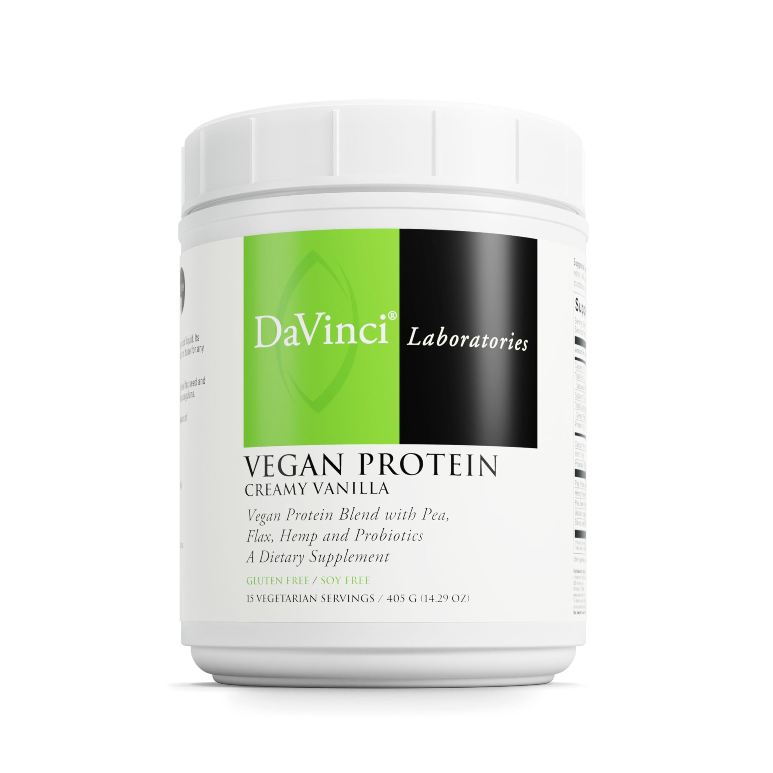 DaVinci Labs Vegan Protein - Protein Powder Supplement Supports Muscle & Tissue Repair* - Vegan Protein Supplement with Pea Protein & Flax Seed - Creamy Vanilla, 15 Servings (405 g)
