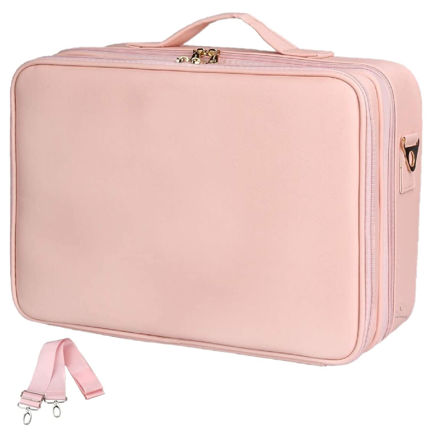 Portable Makeup Bag EVA Professional Makeup Artist Bag Makeup Train Case Makeup Organizer Bag for Travel and Home Use (Baby Pink, 16 INCH (2 Layer))-image-6