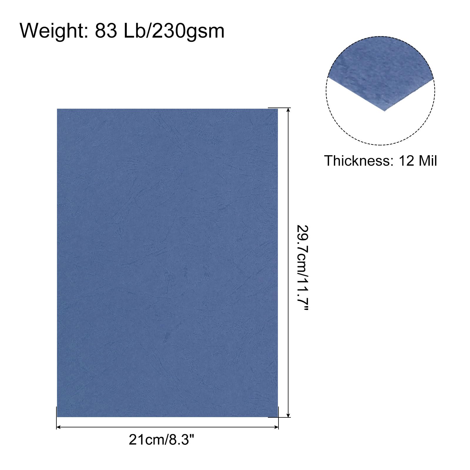 sourcing map 100pcs Texture Papier Reliure Couvertures, Reliure Présentation Couvertures pour Affaires document, 8.5X11 Pouces, 12 Mil 83 Lb, Foncé Bleu, Non Perforé