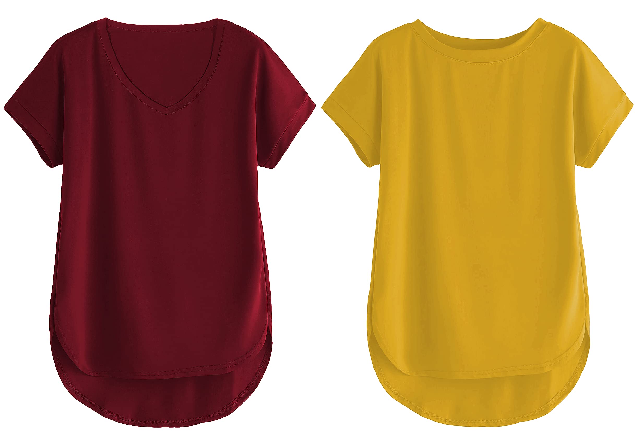 fabricorn Combo of V-Neck and Round Neck UpDown Hem Cotton Tshirt for Women (Pack of 2)-picture-56