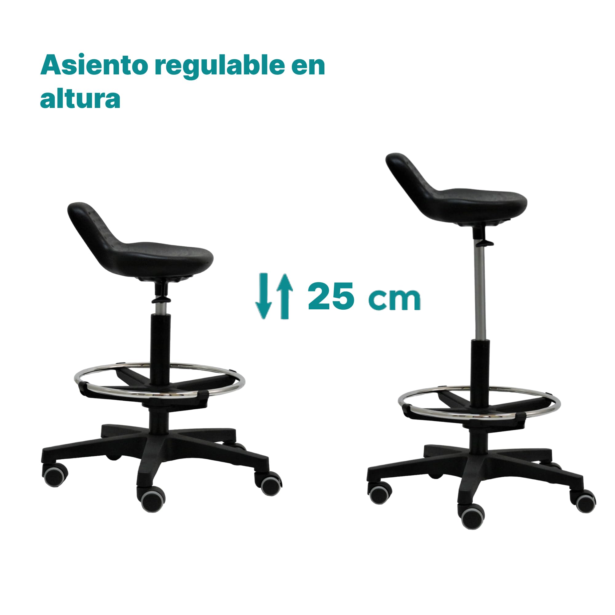 La Silla de Claudia: Taburete Alto con Respaldo Mini y Silla Ergonomica Escritorio con Reposapies | Centrosilla Taburete con Ruedas Giratorio | Silla Ergonómica Alta para Trabajo o Estudio