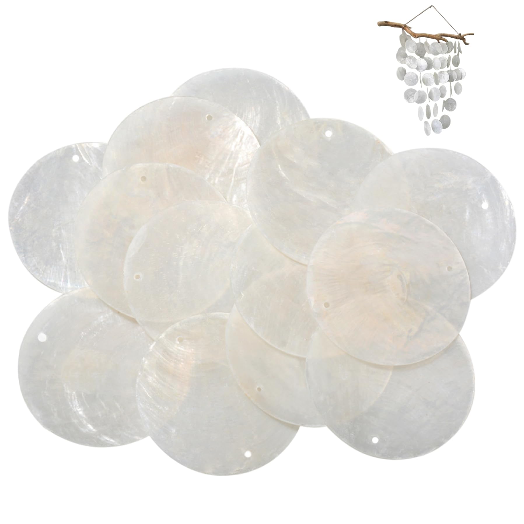 Syutokul Round Shells with 2 Hole, Polished Sea Shells for Crafting 2 Inch Beads Pieces for Wind Chimes Handcraft Jewelry Making Wedding Home Decor.