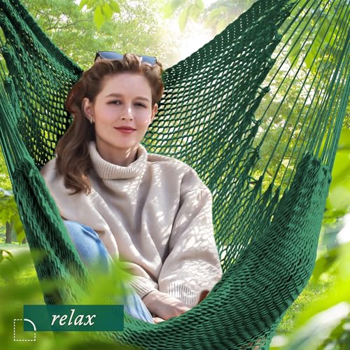 Image of Bathonly Large Hammock Chair with Spreader Bar, Caribbean Hammock Swing Chair, XL Hammock Chair Outdoor Indoor, 330 LBS Weight Capacity, Green
