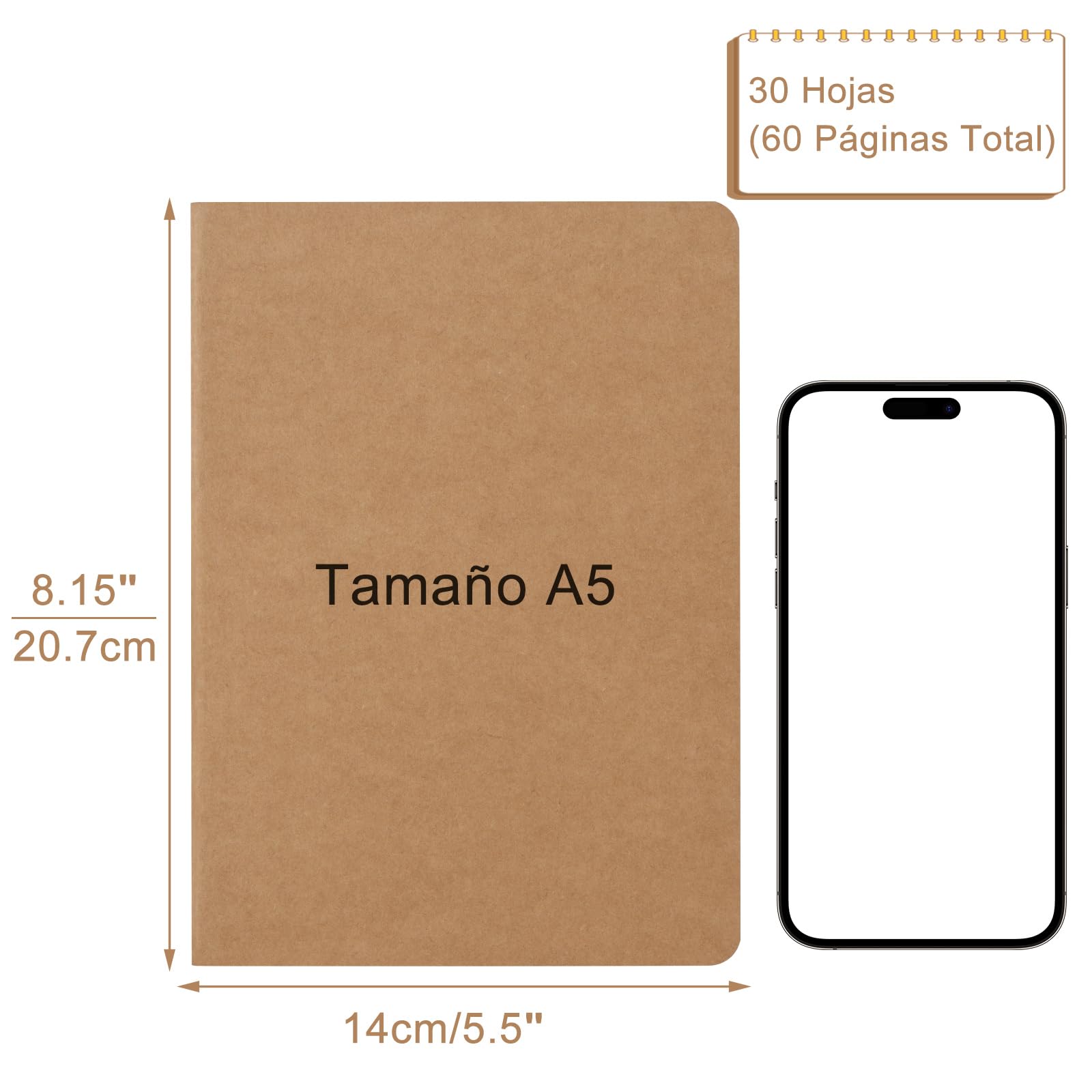 ZCZN Cuaderno A5 de Dibujo Libretas de Notas de Kraft Bloc de Notas A5 para Dibujar, Cuadernos de 30 Hojas en Blancas/60 Páginas para Niños, Adultos, Alumno, Oficina, Paquete de 24