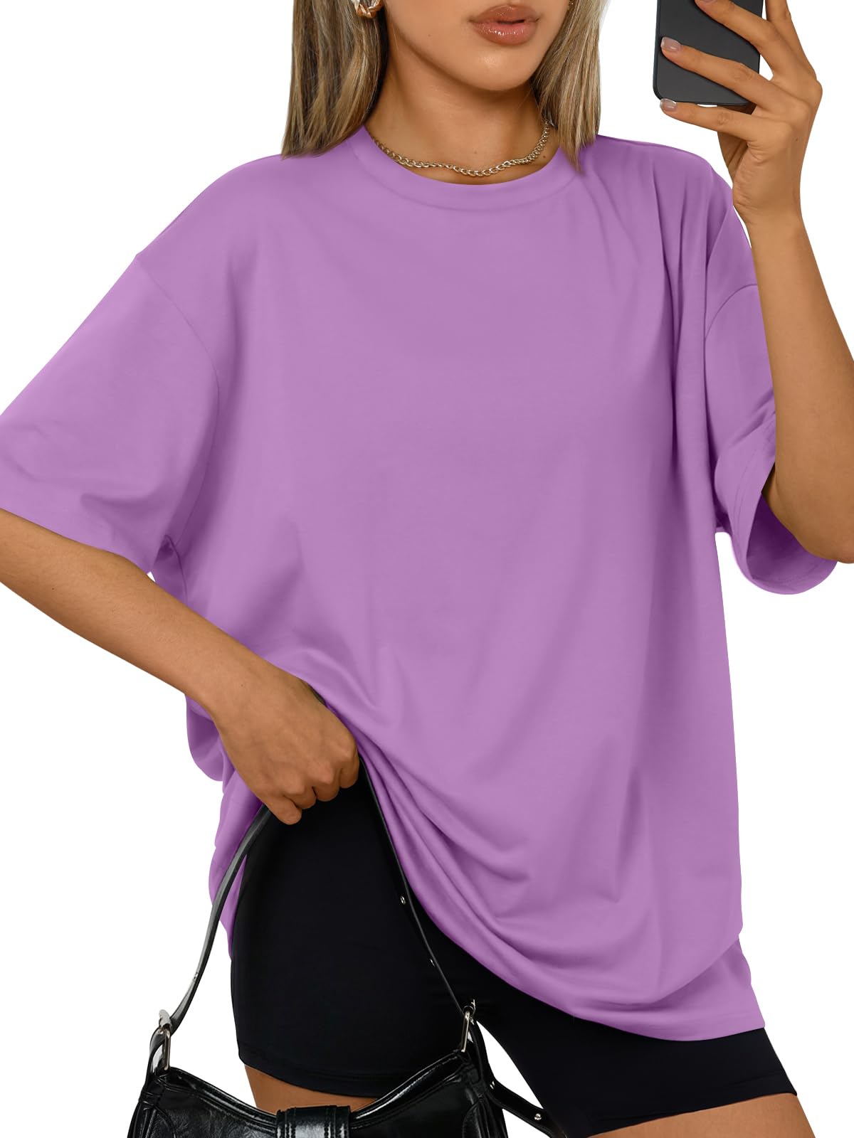 Trendy Queen Womens Oversized T-Shirts Short Sleeve Crew Neck Summer Tops | Midweight Poly-Cotton Blend, Drop Shoulder Loose Fit