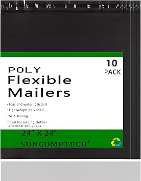 Black Poly Mailers 24x24 inches 10 pieces, Self Seal and Water Resistant Shipping Bags, Enhanced Durability and Tear-Proof Multipurpose Postal Bags