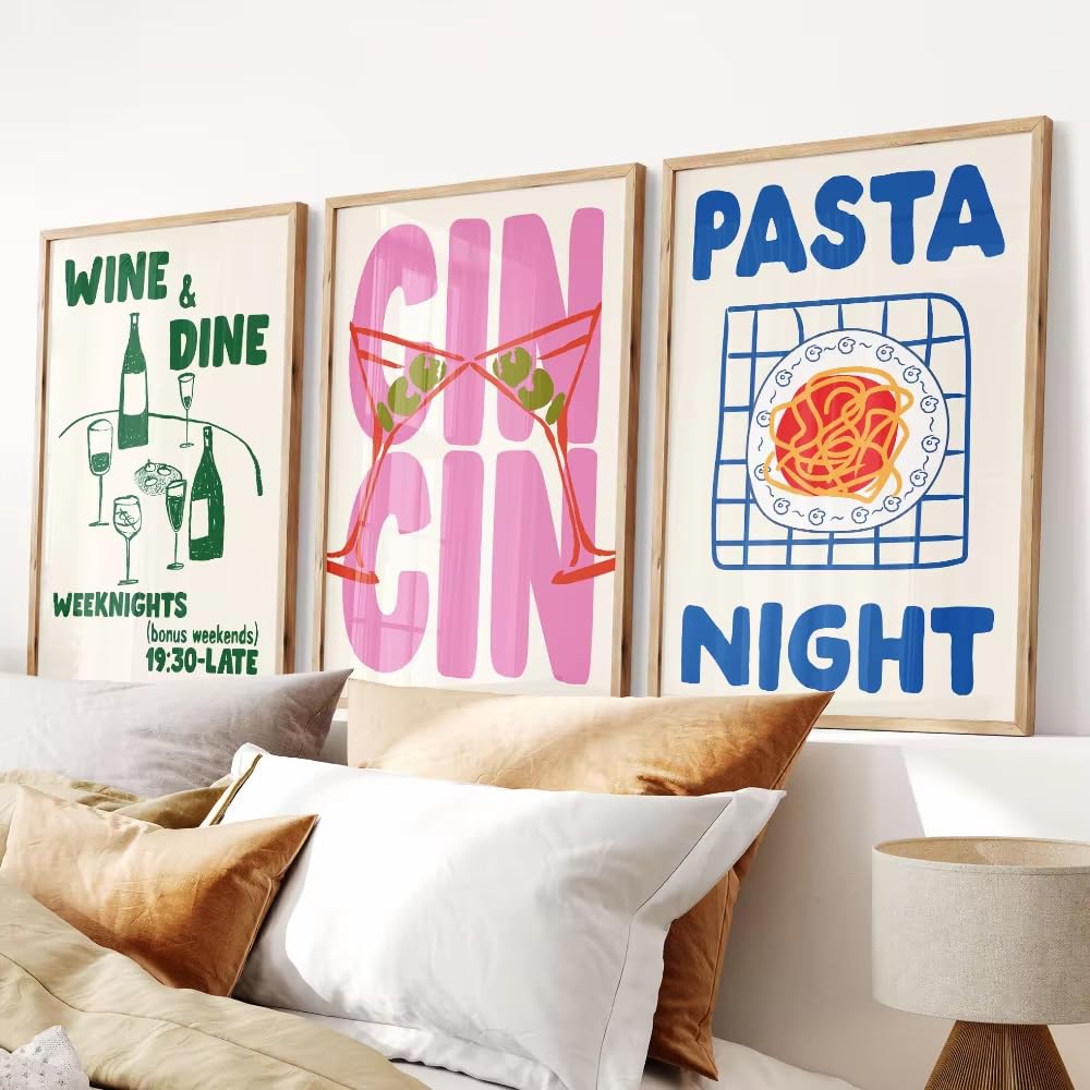 ZBELLO Trendy Coffee Cheers Print Posters Retro Wine Poster Pasta Night Food Print Painting Bar Cart Art Deco Maximalist Room Decor - Frameless (50×70 cm)