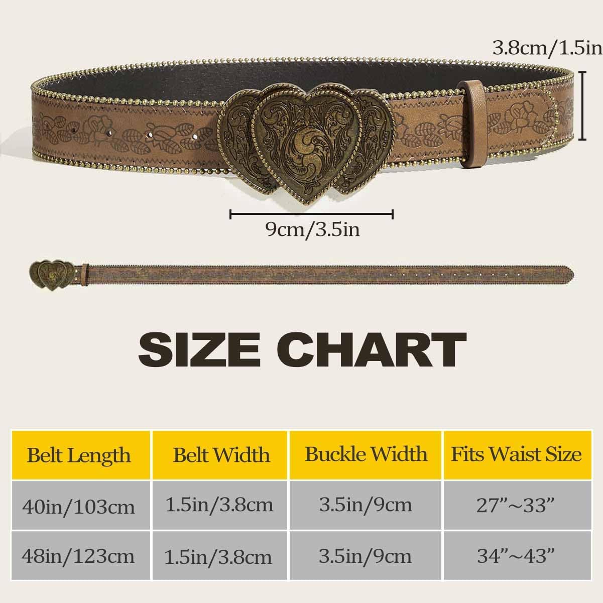 Women Western Belt with Heart Embossed Buckle Vintage Brown Belt for Jeans Pant Dress Cowgirl Cowboy Belts - Image 6