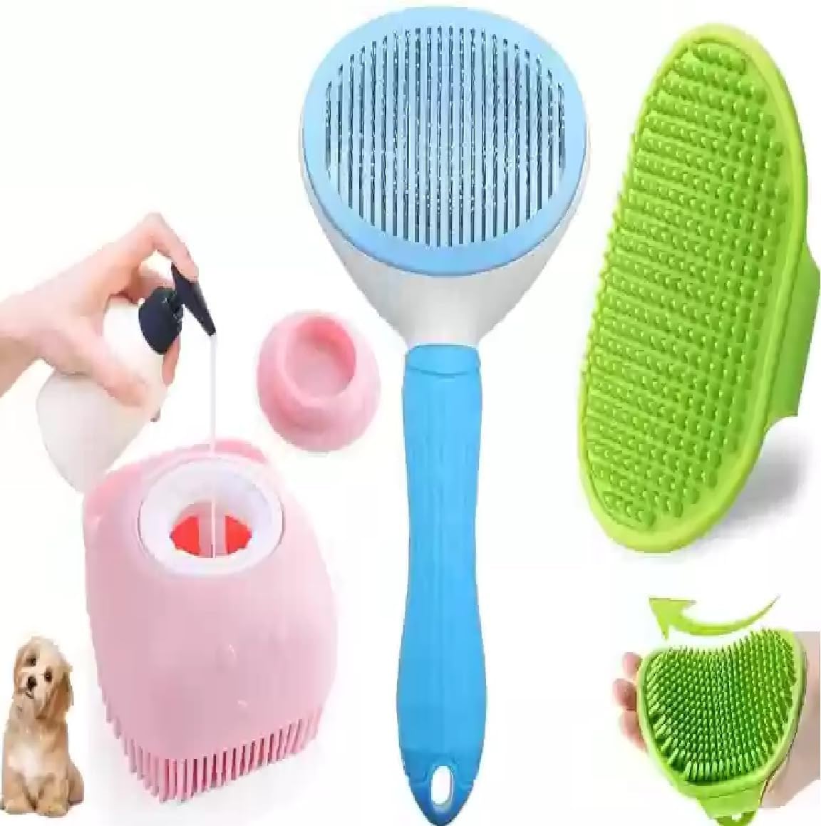 Agirav Tails Self Cleaning Slicker Pet Grooming Brush | Pet Cleaning Tool Suitable for All Pets | (Pack of 3)