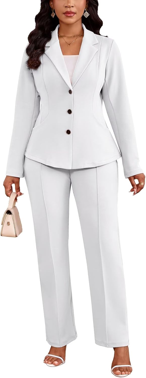 Kafiloe Women Suits 2 Piece Set Long Sleeve Blazer Pants Suit Dressy Business Casual Work Outfits Office