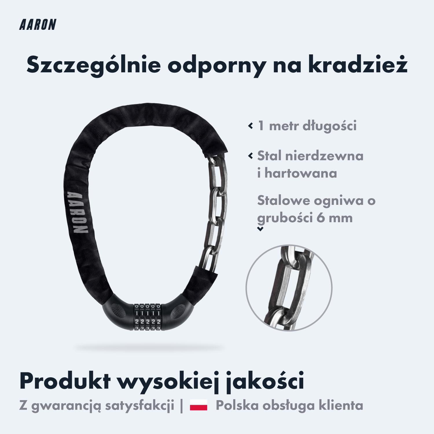 AARON 5-cyfrowy kod numeryczny stalowy zamek łańcuchowy - rowery elektryczne, rowery górskie i wyścigowe w kolorze czarnym