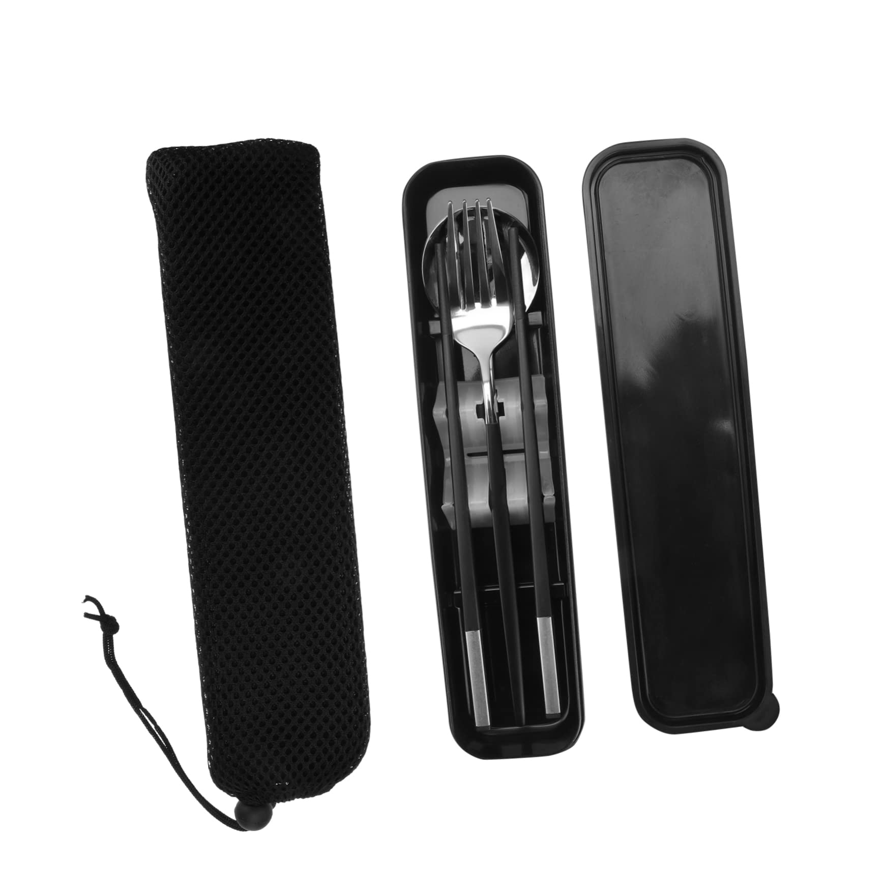 SOLUSTRE 1Set Portable Travel Cutlery Set with Storage Case Compact Utensils Kit Including Spoon Chopsticks Fork for Camping Picnic Outdoor Activities Easy to Carry and Store