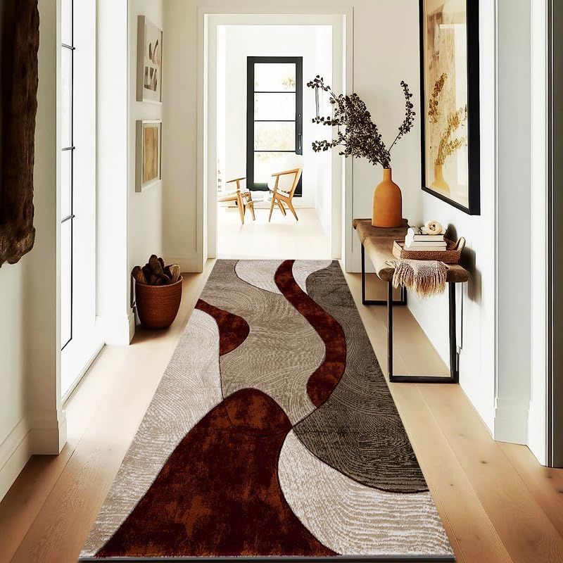 Rugs Inn Velvet Curve - Runner Rug - Washable Hallway Carpet Runners, Non-Slip Floor Mats for Kitchen, Living Room, Corridor, Entryway, Door Entrances (Rust, 80x150 cm) — image 1
