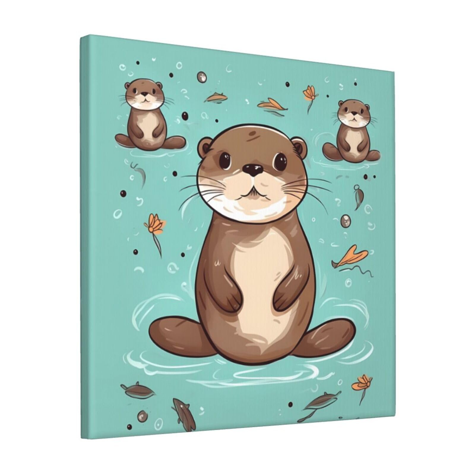 KLOPH Cartoon Cute Otter Canvas Wall Art for Living Room 12"x12" Modern Artwork Painting for Bathroom Hanging Canvas Prints Aesthetic Wallart for Bedroom Kitchen Office Wall Decor