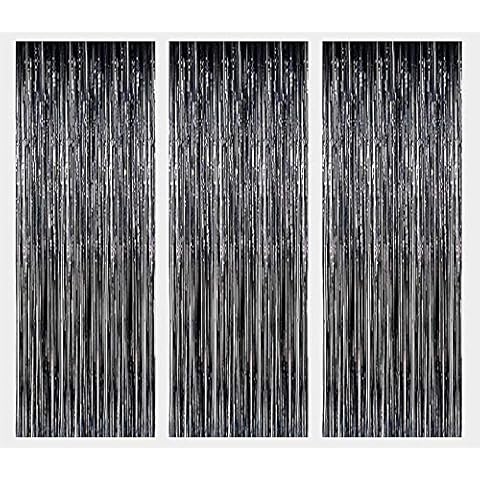AILEXI 3 Pack 3ft*8ft Metallic Tinsel Curtains Foil Fringe Shimmer Streamers Curtain Door Window Decoration for Party Supplies - Black Cover