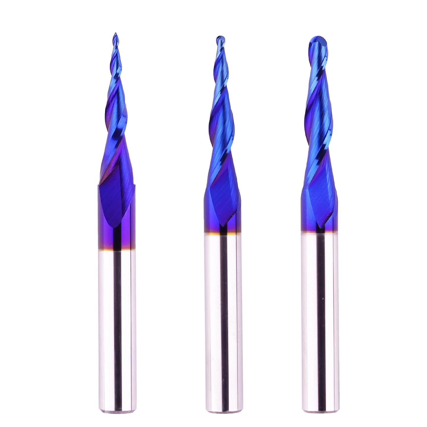 3 PCS CNC Router Bits 1/4" Shank 2D&3D Carving Tapered Angle Ball Nose Solid Carbide Spiral End Mill for Wood Carving Engraving