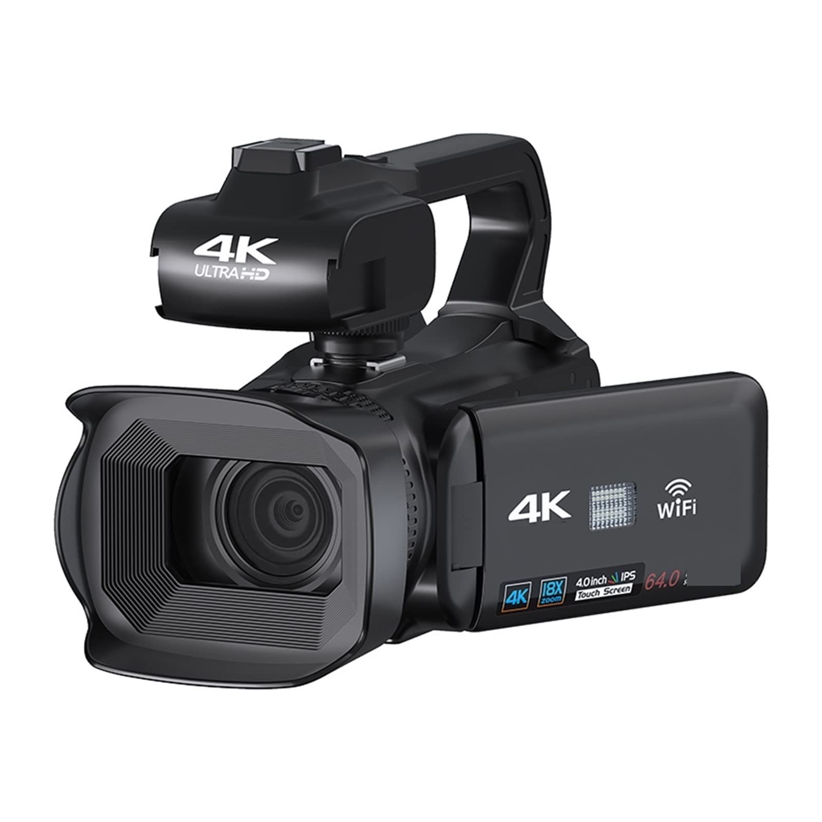 Vlog Camera, Videocamera Vlog digitale 18X Videocamera professionale 4K Stream Webcam Messa a fuoco automatica 64 MP Registratore fotografico Time Lapse(32G SD Card,Standard)