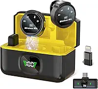 Microfone de Lapela Sem Fio Profissional com Base de Carregamento, Display LED, para iPhone/Android dispositivos com Lightning/USB-C,para vídeo, entrevista, vlog