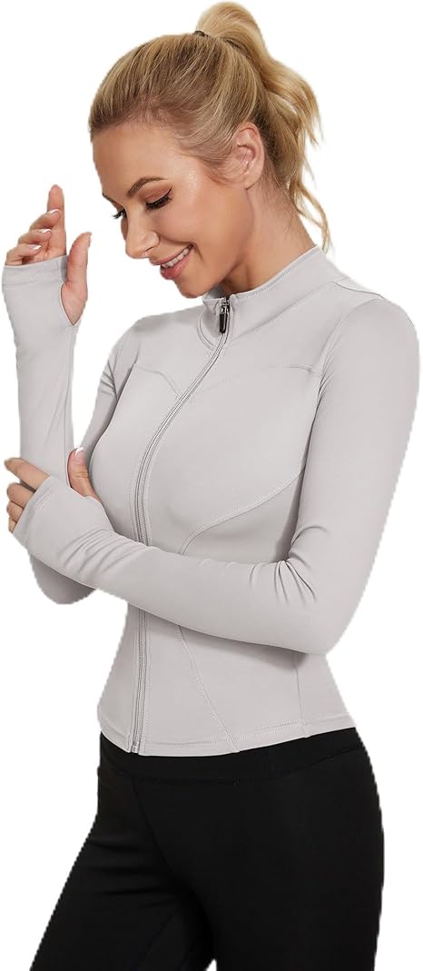 Jaqueta atlética feminina, leve, com zíper, para ioga, cropped e caimento justo