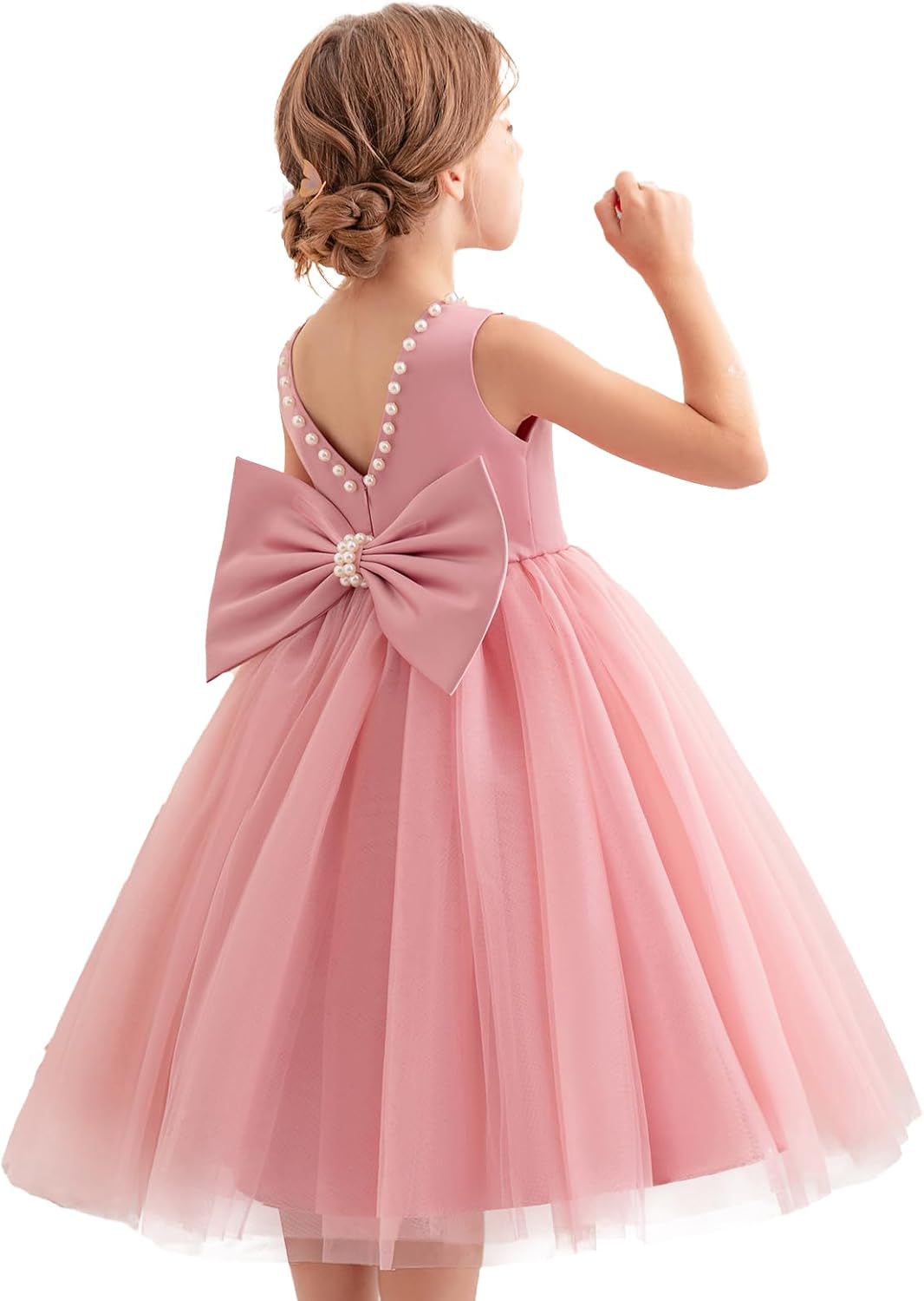 Flower Girl Dress Kids Satin Tulle Wedding Guest Party Birthday Bridesmaid Communion Pageant Prom Ball Gown Maxi