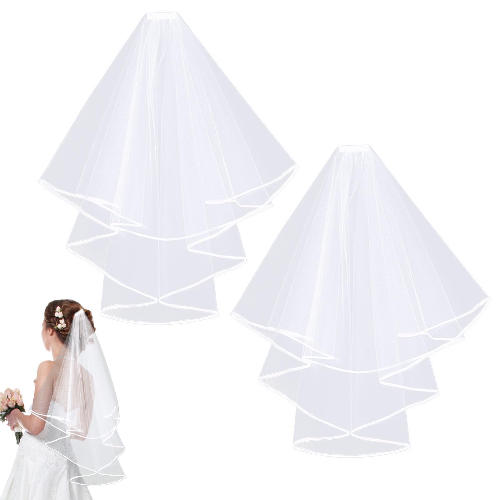 FUIPVGI 2 Piezas Velo Novia Velo de Novia Recortado Blanco con Peine, Velo de Raso Doble, Accesorios de Boda, para Cena de Fiesta de Despedida de Soltera, Despedida de Soltero Fiesta de Boda