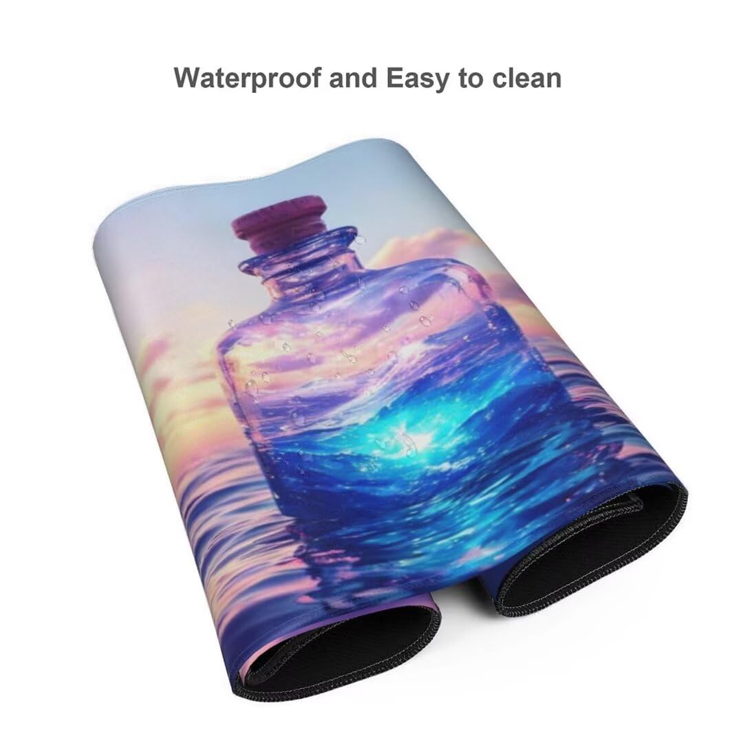 Alfombrilla de ratón 1400x600x3 MM, Alfombrilla Ratón XXL Extendida de Gran Tamaño con Bordes Cosidos, Base de Goma Antideslizante Almohadilla para Teclado, Botella de Deseo S-11999