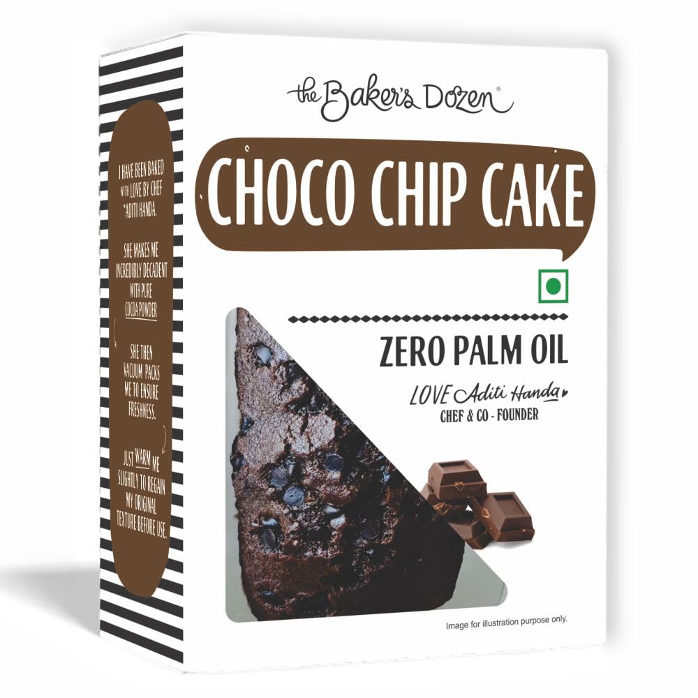 The Baker's Dozen Choco Chip Cake | Made with Pure Cocoa Powder | Zero Palm Oil | Zero Trans Fat | Handcrafted with Love by Aditi Handa - Chef & Co-Founder | Pack of 1 X 150g