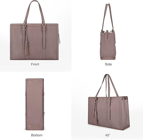 Miniatura 4 de ECOSUSI Bolsa para computadora portátil para mujer, 15.6 pulgadas, bolsa de mano de piel sintética, para oficina de negocios, con compartimentos