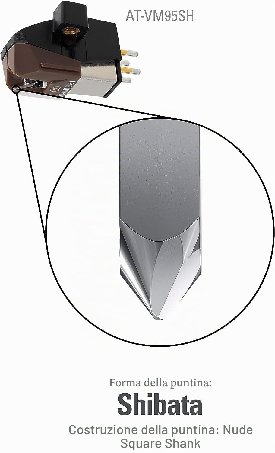 Audio-Technica AT-VM95SH Dual Moving Magnet Cartridge 1/2" Mount with Shibata Stylus includes mountinting hardware (Black/Brown)