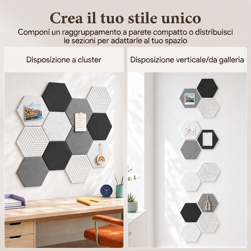 Lifewit Bacheca in sughero Esagonale Creativo, Lavagna sughero decorativa da parete, con 50 spille murali, Bacheca da parete per ufficio, aule e casa, Confezione da 16