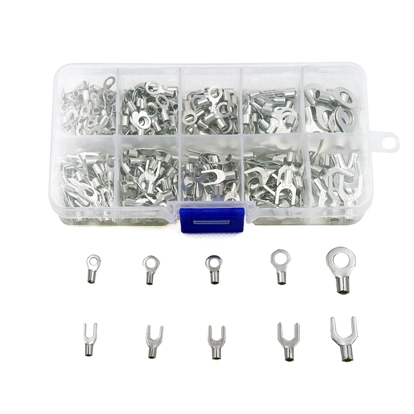 320pcs / Box Compatible With 10 in 1 Anschlüssen Nicht isolierte Ringgabel U-Typ Messingklemmen Sortiments Kit Kabeldrahtanschluss Crimp Spade