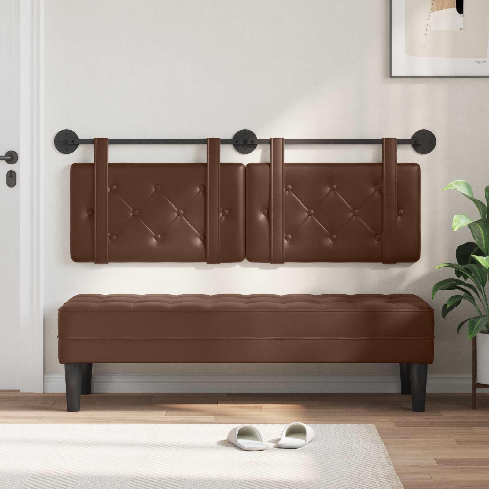 Cabecero colgante marrón de piel sintética, 130 x 55 cm, cabecero de cama montado en la pared, tapizado con botones, cabecero de pared para dormitorio y habitación de invitados, juego de 2