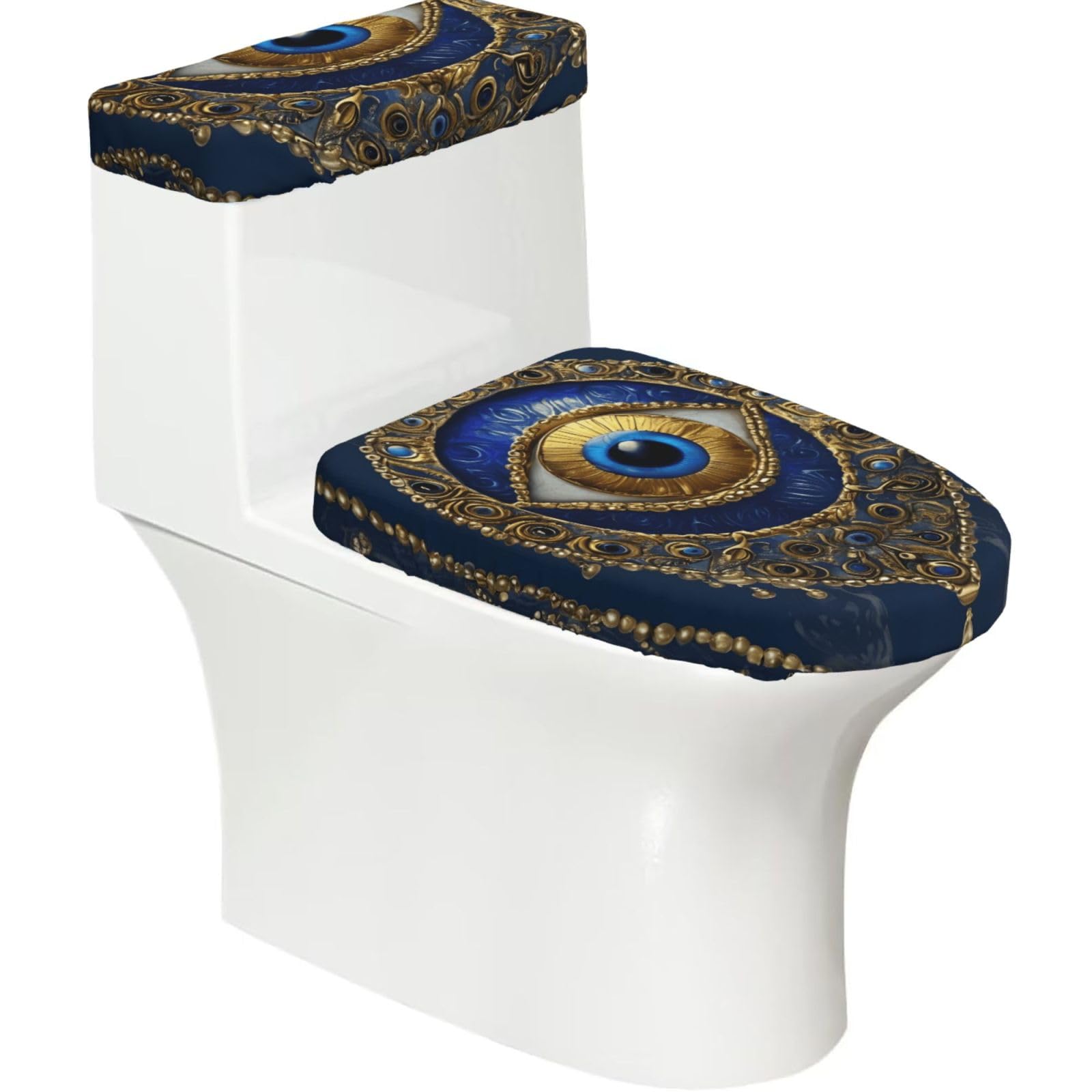 Evil Eye Print Stretch Toilet Covers Set, Polyester Covers Replacement For Fits Most Size Lids Bathroom Decor