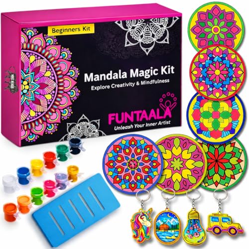 Image of Funtaala Wooden Mandala Paint Kit Tea Coasters Art and Craft Kit | DIY Coaster Painting Set with Colours and Brush | Gift for Girls and Boys Ages 9-15 | Mandala Art Coasters