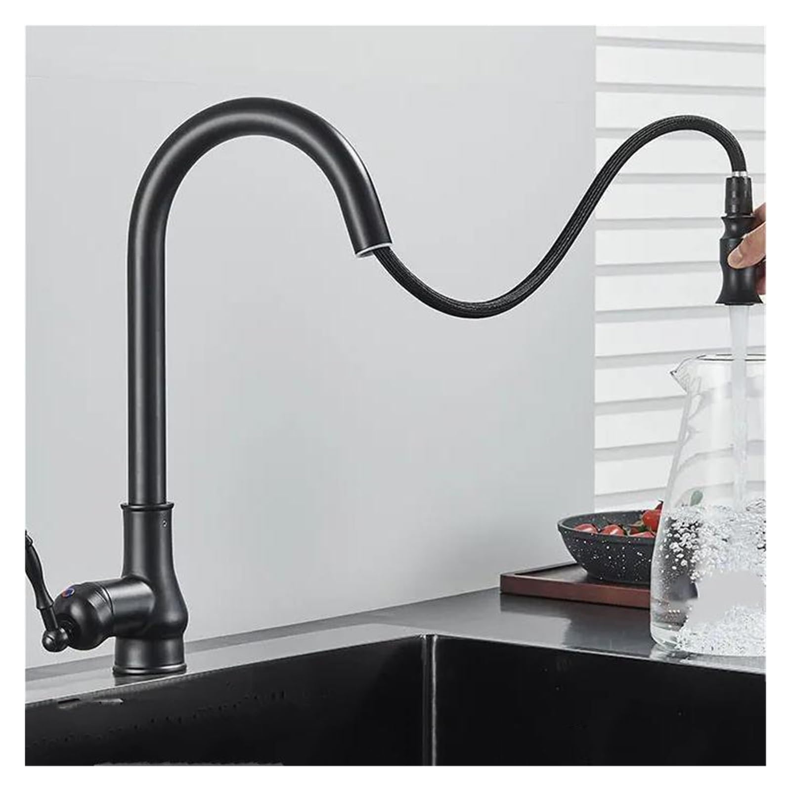 Robinet de cuisine extractible noir WJ5501 mitigeur évier rotatif 360