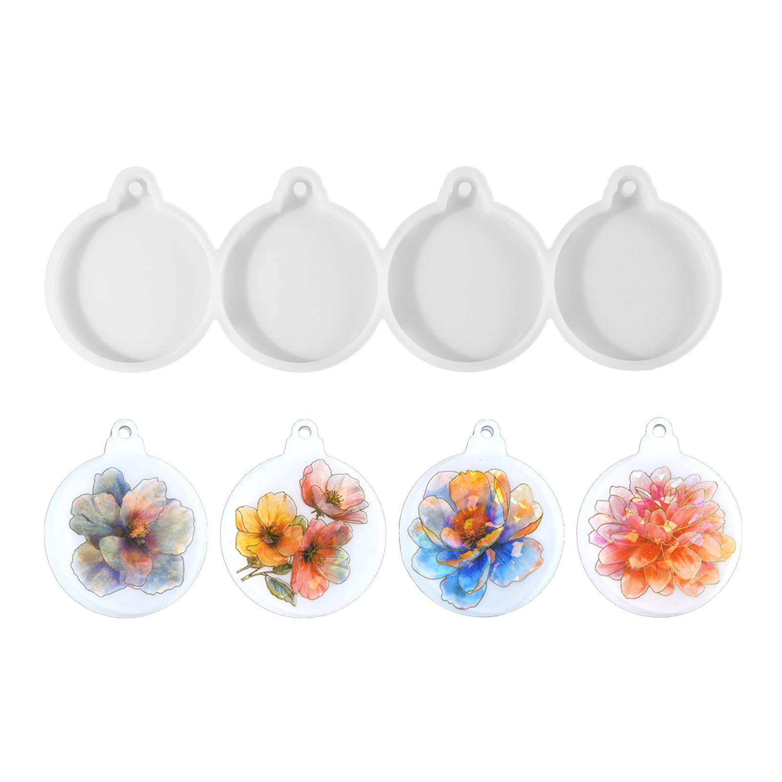 NEWFT Set of 4 Round Pendant Silicone for Epoxy Resin Christmas Ornament Casting for Jewelry and Keychains