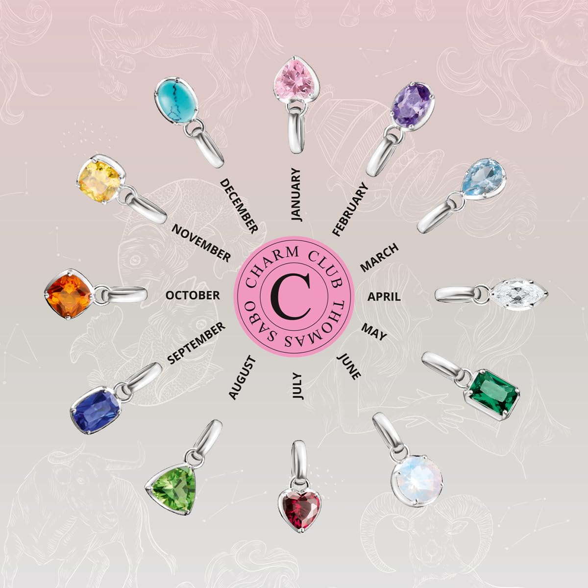 Thomas Sabo Connect Pendentif Charm Birthstone Collection en Argent Sterling 925