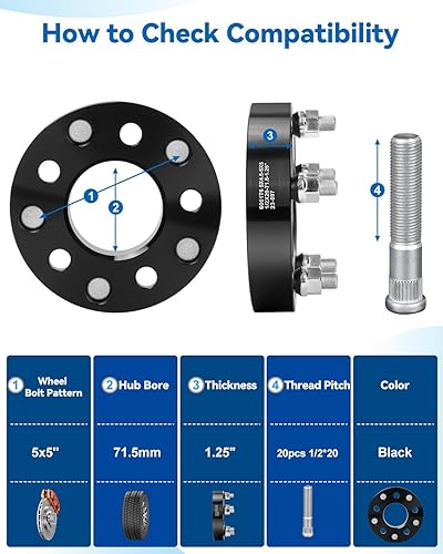 Miniatura 8 de EZISOE Adaptadores de rueda de 5x4.5 a 5x5 convertidos para ruedas JK en vehículos TJ YJ KK XJ ZJ, 1.25 pulgadas 0.197x4.500 in a 0.197x5.000 in,