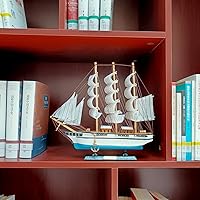 Vista 5 de (azul blanco) Modelo de vela, utilizado para decorar veleros y veleros con temática oceánica. velero de madera adecuado para escritorios de hogar