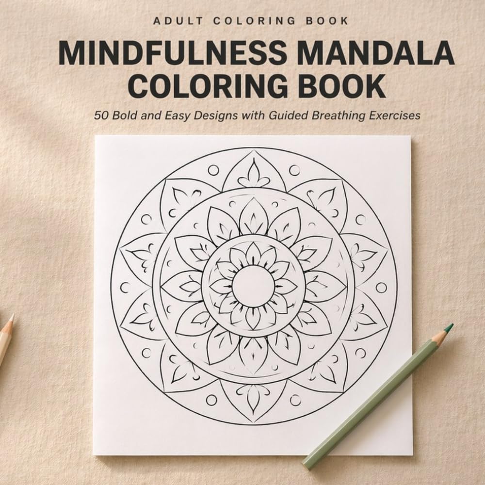 Mindfulness Mandala Coloring Book: 50 Bold and Easy Designs with Guided Breathing Exercises for Relaxation and Calm