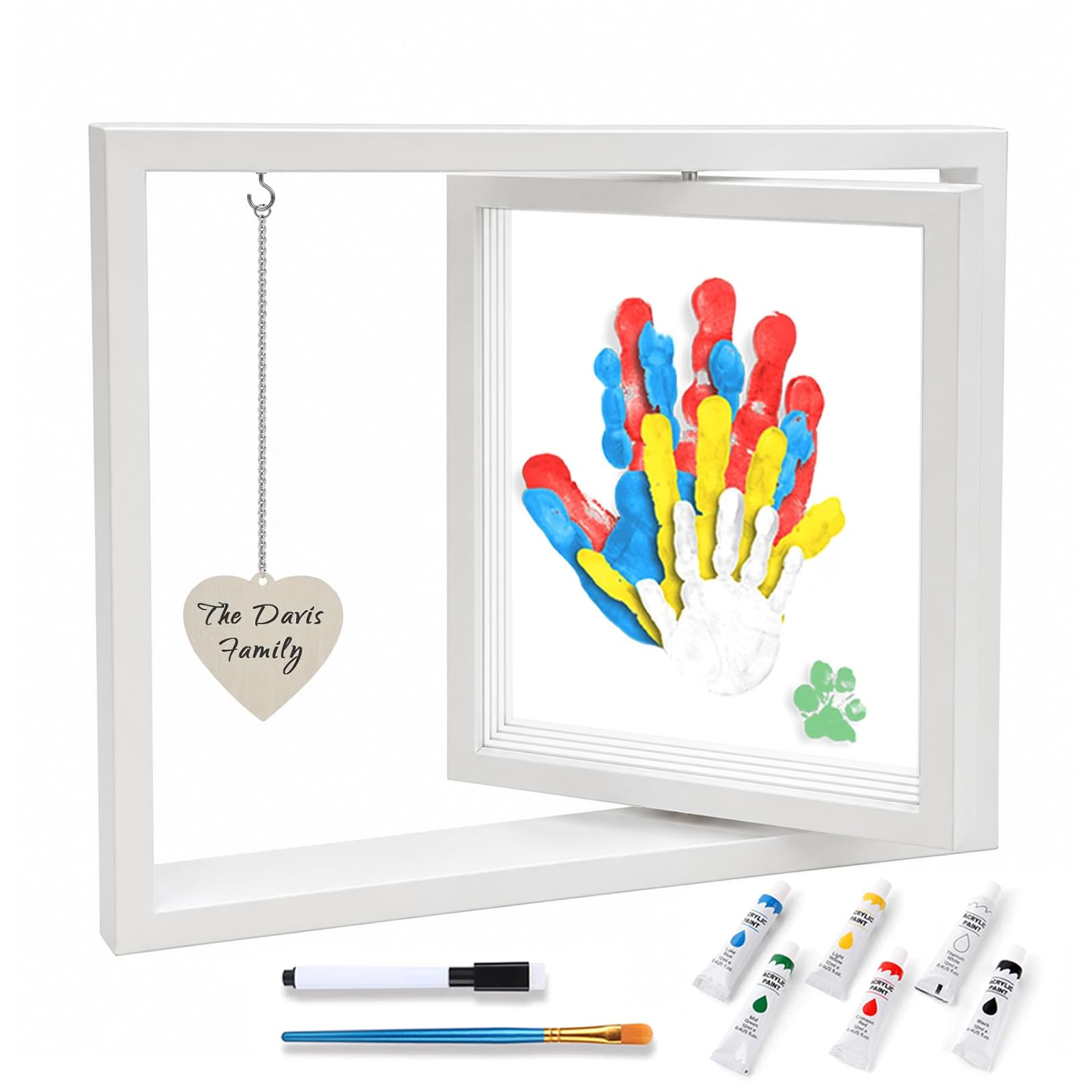 Set girevole per impronte delle mani – Famiglia di 4 persone – Set fai da te per impronte dei piedini del bebè Bambus-Holz Familien Handabdruck Set mit 6 Ungiftigen Farben